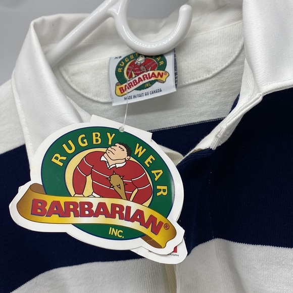 Barbarian Rugby Wear Mens Polo Shirt Long Sleeves White/ Blue Cal Berkeley - Picture 7 of 8